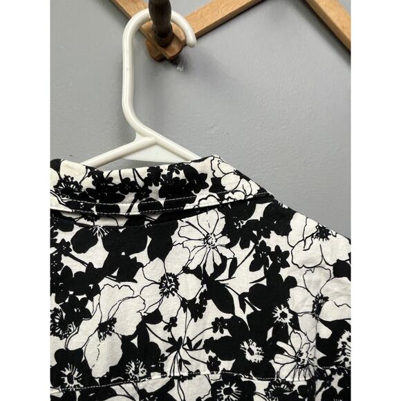 Sag Harbor Dress Womens Size 14P Black White Linen Blend Button‎ Front Floral - Picture 4 of 5